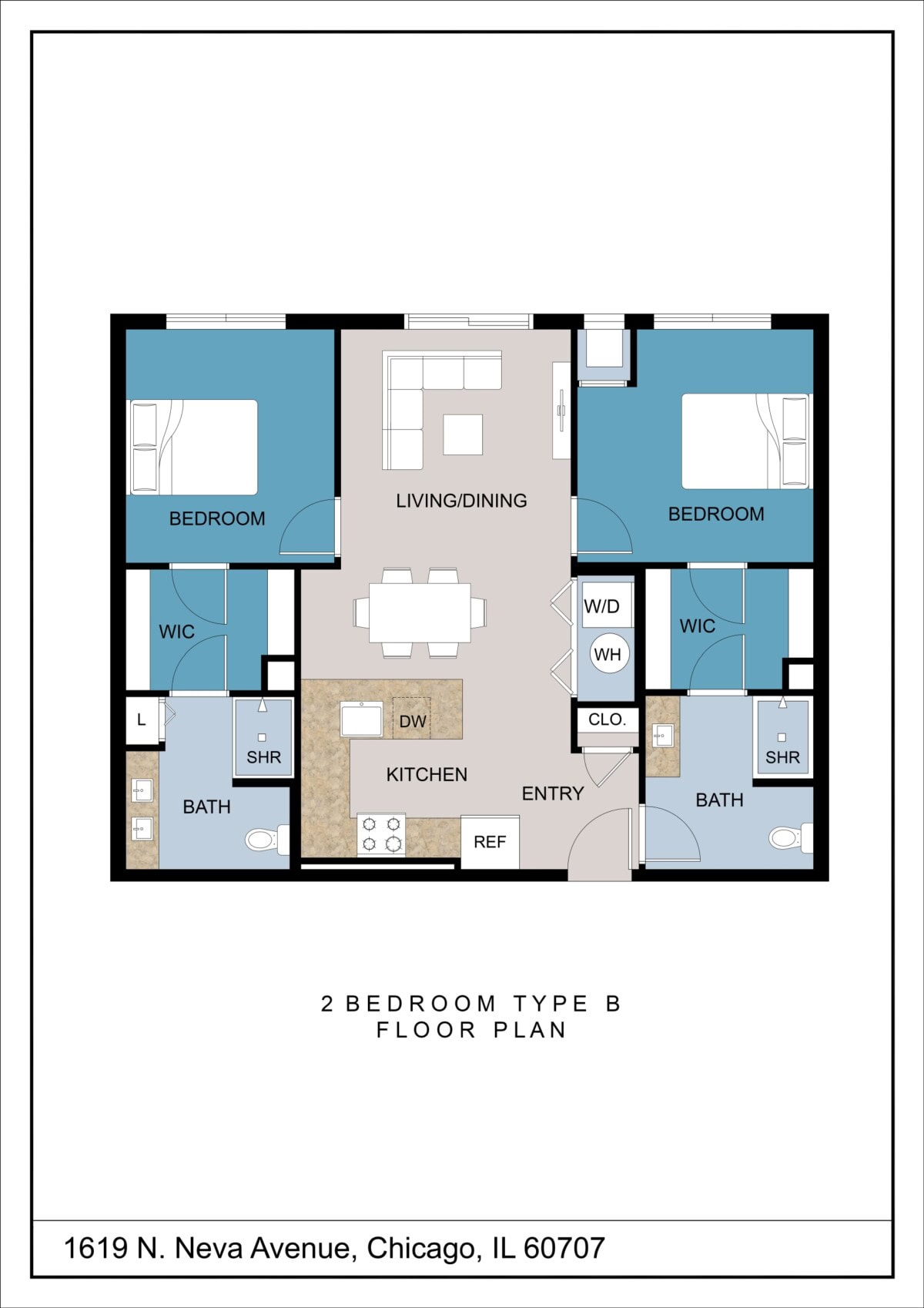 Two Bedroom Floor Plan of Galewood Residence